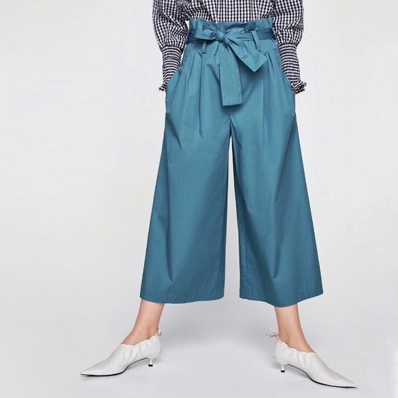 Zara Pants - NWT Zara Woman Teal Paper Bag Wide Leg Trousers